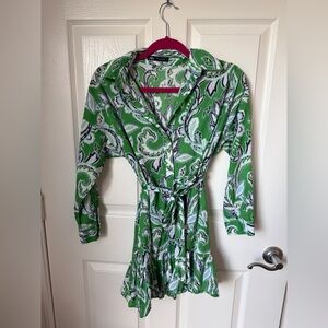 Zara Green and White Paisley Dress